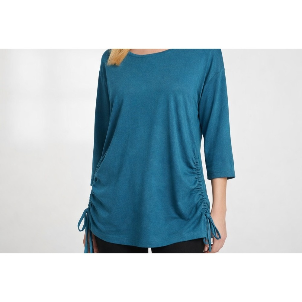 Bryn Walker Tunic Top Bamboo Ruched Side Adjustable Drawstring  Teal‎ SZ Large